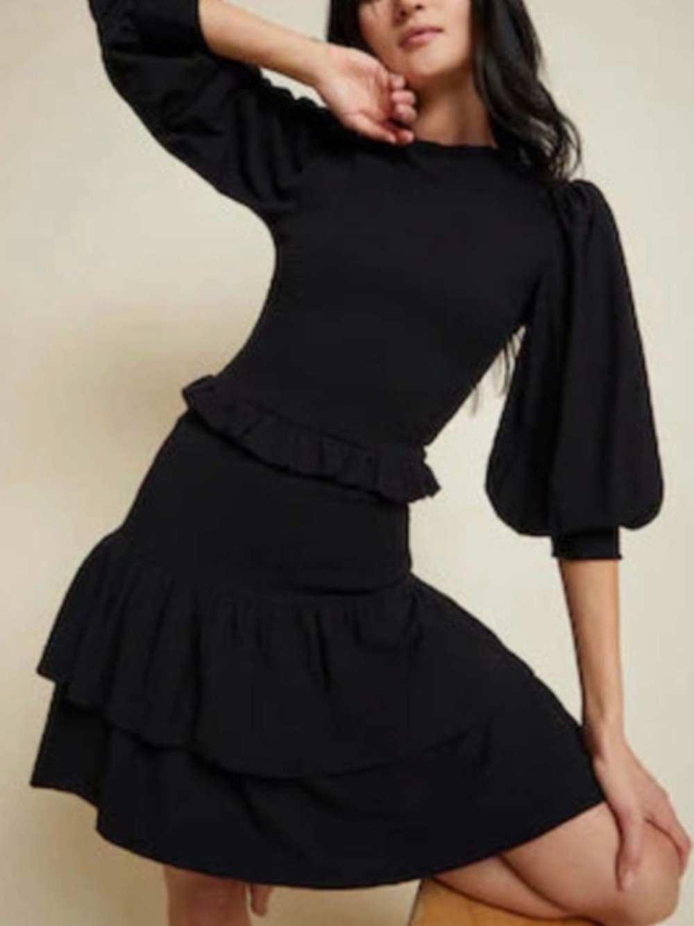 Nation LTD Abby demure party dress smocked ruffle black XL